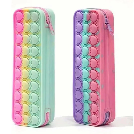 JMT-101258 Silicone Heart Pop Fidget Pencil Case - Vibrant and Durable Pencil Pouch