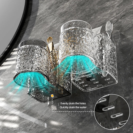 JMT-847114 Eco-Friendly Transparent Wall Hanging Toothbrush and Cosmetic Cup Holder for Bathroom