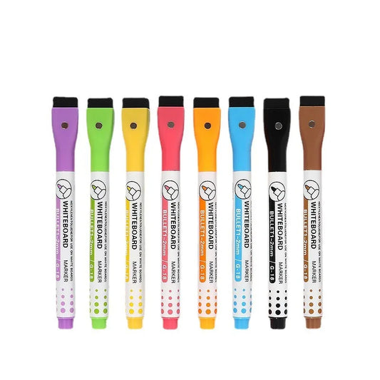 JMT-228234 Magnetic Whiteboard Markers with Eraser - 8 Durable Water-Based Dry Erase Pens for Office and School