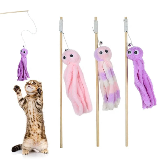 JMT-482186 Interactive Cat Teaser Wand Toy with Plush and Ribbon, 40cm
