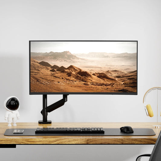 JMT-471562 Height Adjustable Single Gas Spring Monitor Arm for 13-32 Inch Screens with 360° Swivel and C-Clamp/Grommet Installation