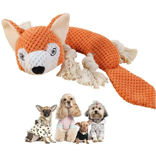 JMT-856458 Durable Interactive Plush Dog Toy with Squeaker – Cute Fox Design for Chewing and Anxiety Relief