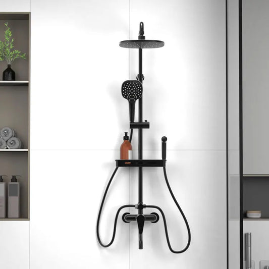 JMT-417354 Modern Matte Black Exposed Thermostatic Shower Column with Jet & Massage Spray