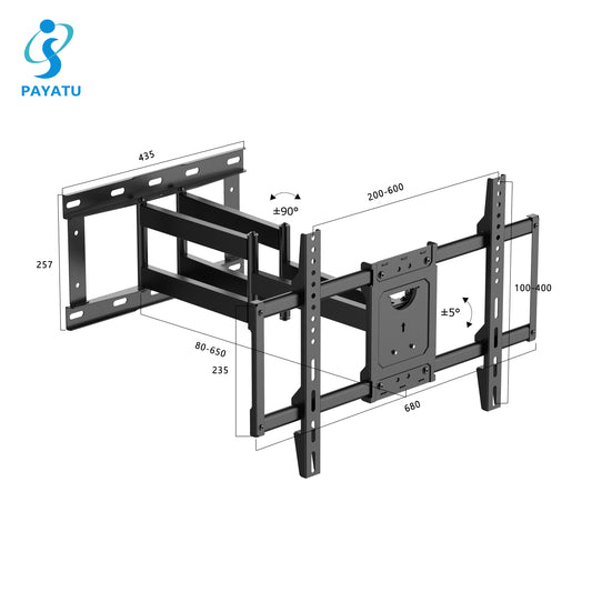 JMT-761354 Universal Full Motion TV Wall Mount Bracket for 32-98 Inch Screen, Adjustable Tilt and Swivel, VESA 600x400mm, Heavy Duty Design