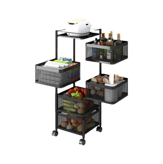 JMT-677130 Five-Layer Metal Kitchen Organizer with Detachable Wheels and Four-Layer Fruit & Vegetable Storage Baskets