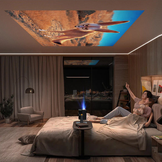 JMT-149450 Portable Home Theater Projector with 1200 Lumens Brightness, 1080P Resolution, Built-In Speakers, and Android 9 Smart TV Features