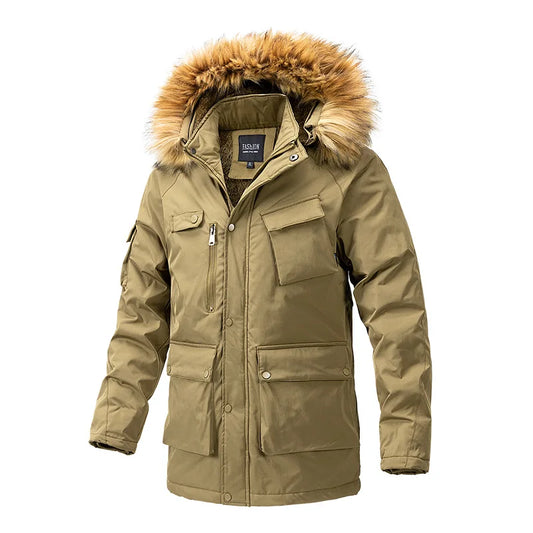 JMT-317898 Men's Winter Jacket With Hood Collar Thickened Warm Cotton Long Sporty Jackets With Zipper Closure Men's Coats