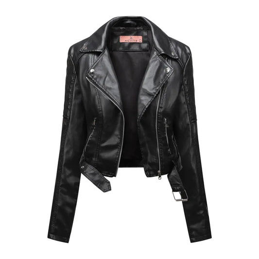 JMT-108938 Women's PU Leather Jacket With Long Sleeves Short Motorcycle Suit Puffer Style Fashionable Jacket Jacket Custom
