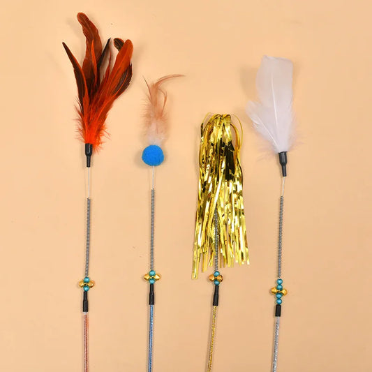 JMT-039242 Interactive 64CM Cat Wand with Premium Spring and Feather Tease, Perfect for Engaging Playtime