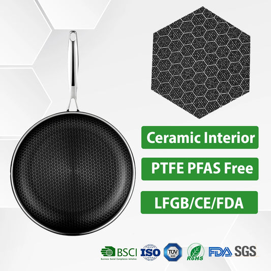 JMT-738058 13-Piece Stainless Steel Hybrid Cookware Set with Lids, 3-Ply Non-Stick Honeycomb Design