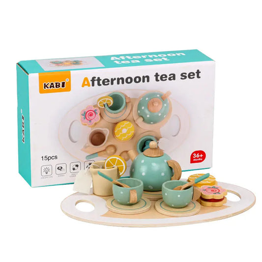 JMT-534986 Wooden Tea Party Pretend Play Set for Kids - Afternoon Dessert Toys