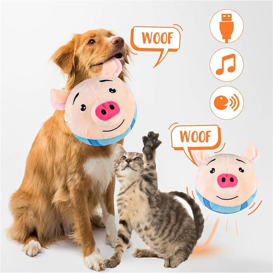 JMT-725386 Interactive Washable Squeaky Plush Dog Ball Toy with Sound and Motion