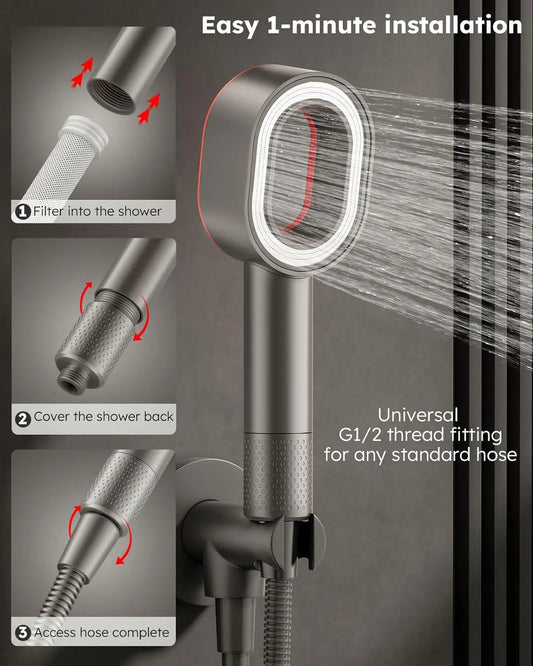 JMT-220746 Eco-Friendly Adjustable Rainfall Shower Head with Filter for Softened Water and Skin Hydration