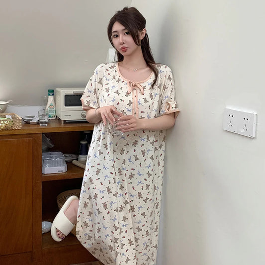 JMT-082122 New Coral Velvet Floral Nightgown Women Princess Style Loose Long Skirt Cute Girls Homewear