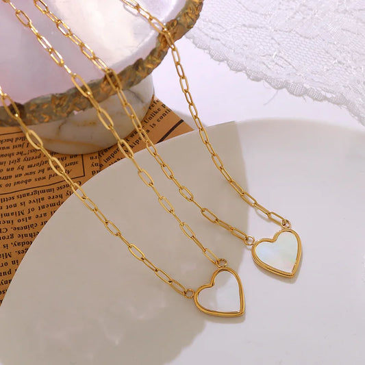 JMT-882058 18k Gold Plated Heart Shell Pendant Necklace Trendy Stainless Steel Jewelry Wholesale