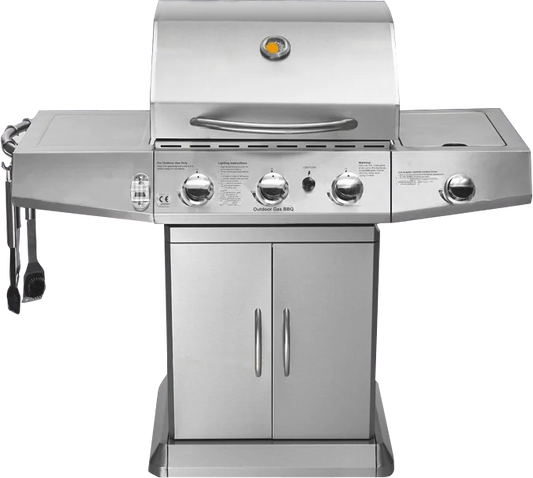 JMT-778314 3-Burner Gas Grill with Side Burner and Stainless Steel Construction for Outdoor Cooking