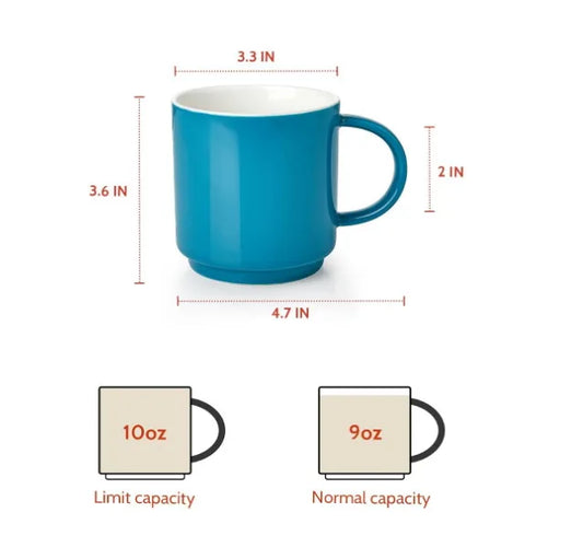 JMT-027914 10oz Ceramic Stackable Coffee Mugs – Porcelain Cups for Coffee, Tea, Cappuccino and Latte
