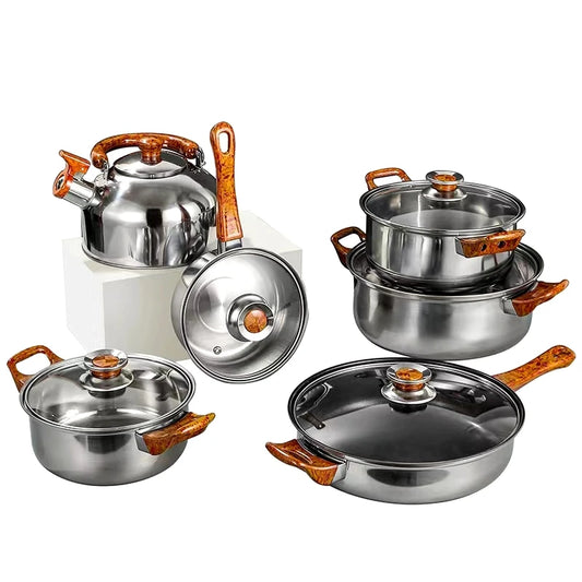 JMT-508682 Classic 12-Piece Multifunctional Aluminium Non-Stick Cookware Set with Clear Glass Lid