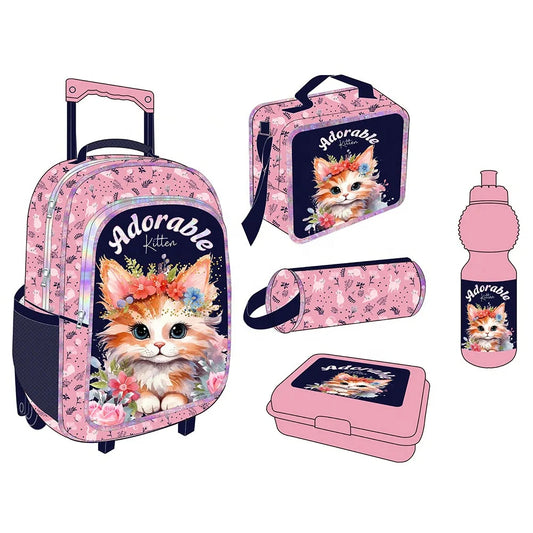 JMT-684490 5-in-1 Travel Trolley Backpack with Wheels for Girls - Versatile School Bag