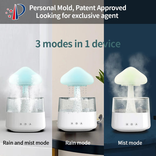 JMT-758218 Adjustable Water Flow Cloud Humidifier with 7-Color Light and Relaxing Raindrop Sound