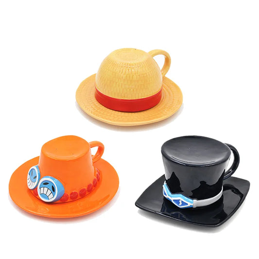 JMT-996298 Ceramic Anime Coffee Cup with Luffy Straw Hat Design, 301-400ml Capacity for Office Use