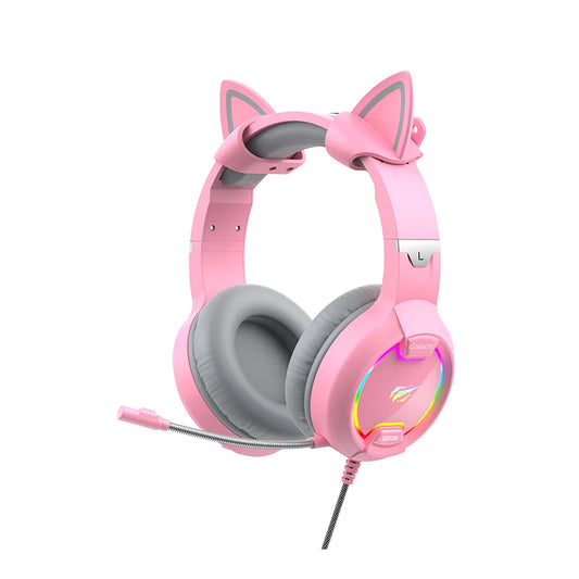 JMT-984266 Pink Cat Ear Headphones with RGB LED Lights and Flexible Microphone for 7.1 Surround Sound Gaming