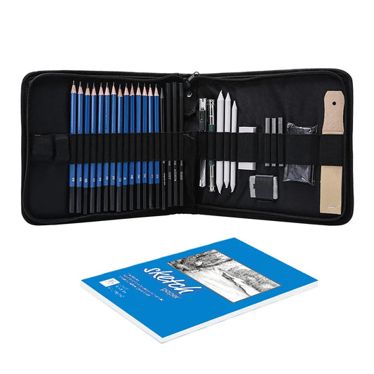 JMT-104394 35-Piece Sketch and Drawing Kit with Graphite Pencils, Erasers, and Accessories for Art Students