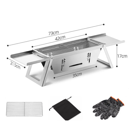 JMT-941002 Portable Charcoal BBQ Grill with Adjustable Charcoal Bed – Quick Set Up Stainless Steel Folding Design