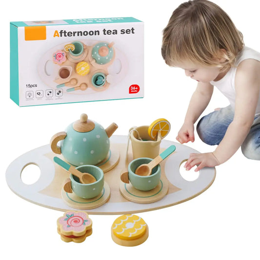 JMT-534986 Wooden Tea Party Pretend Play Set for Kids - Afternoon Dessert Toys