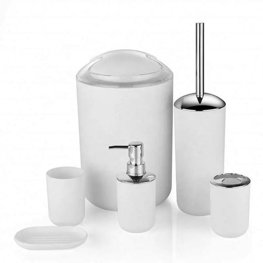 JMT-239178 Modern Black, White, Gray, and Brown Bathroom Accessories Set - 6 Pieces