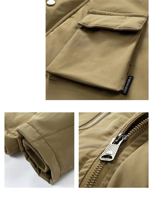 JMT-317898 Men's Winter Jacket With Hood Collar Thickened Warm Cotton Long Sporty Jackets With Zipper Closure Men's Coats