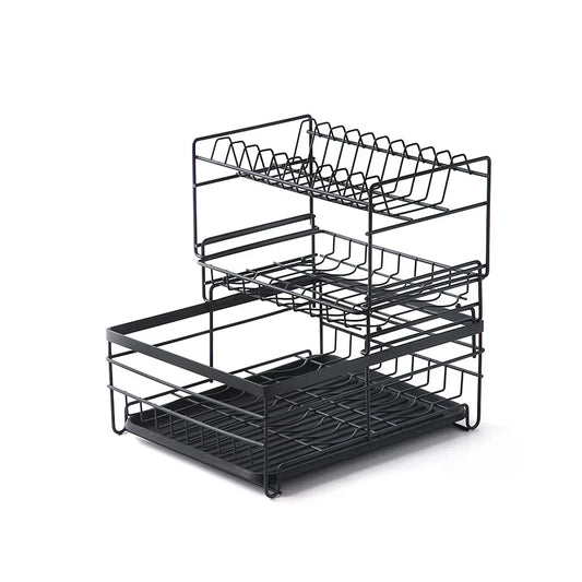 JMT-135882 2-Tier Large Black Steel Dish Rack with Utensil and Cutting Board Holders