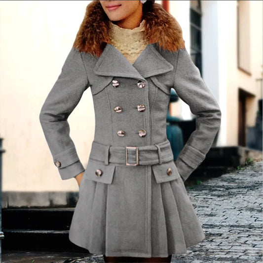JMT-322506 Medium to Long Elegant Women's Fleece Jacket Winter Coat With Contrasting Wool for Winter Clothing