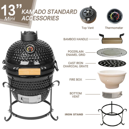 JMT-038154 Kamado Ceramic Charcoal Barbecue Grill for Outdoor Cooking, Fits 13 to 29 Inch Models