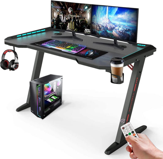 JMT-994250 Adjustable Height RGB Gaming Desk for PC, Modern Computer Table with LED Lighting
