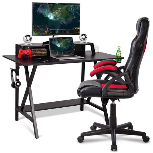 JMT-354698 Modern Multifunction Wooden and Metal Corner PC Gaming Desk for Home Office