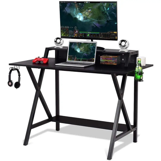 JMT-354698 Modern Multifunction Wooden and Metal Corner PC Gaming Desk for Home Office