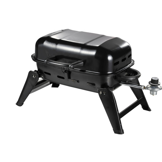 JMT-369290 Portable Gas Camping Grill with Porcelain Cooking Grid - Foldable Design for Easy Storage