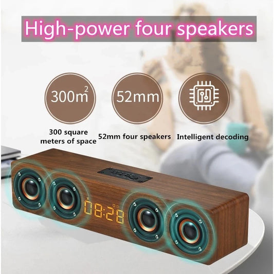 JMT-381450 Portable Wireless Wooden Boombox Speaker with 20W Output, Bluetooth 4.2, FM Radio, Clock Alarm Function, TF Card and AUX Input