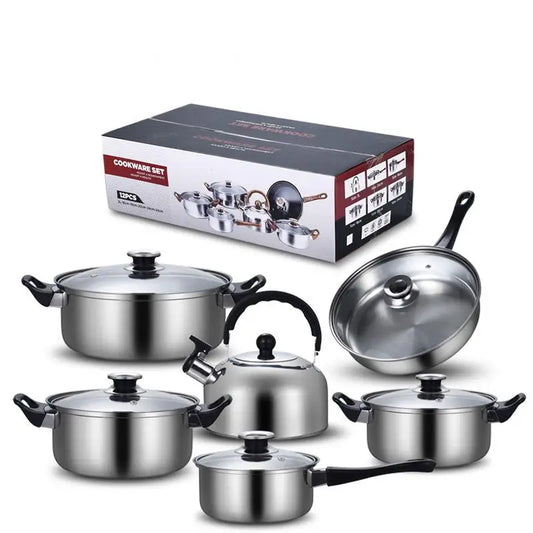 JMT-672522 Stainless Steel Nonstick Cookware Set with Casseroles - 12-Piece Kitchen Pot and Pan Set