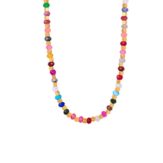 JMT-521610 Gold Plated Coffee Bean Chain Natural Stone Green Red Agate Beads Chokers Necklace Jewelry for Women