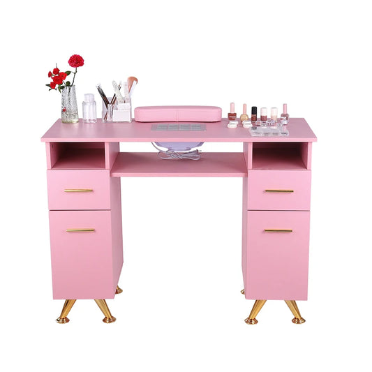 JMT-436042 Pink Manicure Table with Drawers for Beauty Salon and Nail Shop