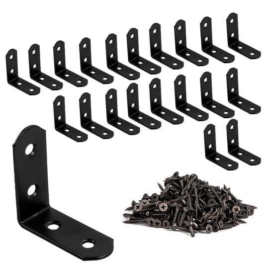 JMT-082762 20-Pack 50x50mm Corner Braces for 90 Degree Angle Fastening in Wooden Furniture, Bed Frames, and Cabinets