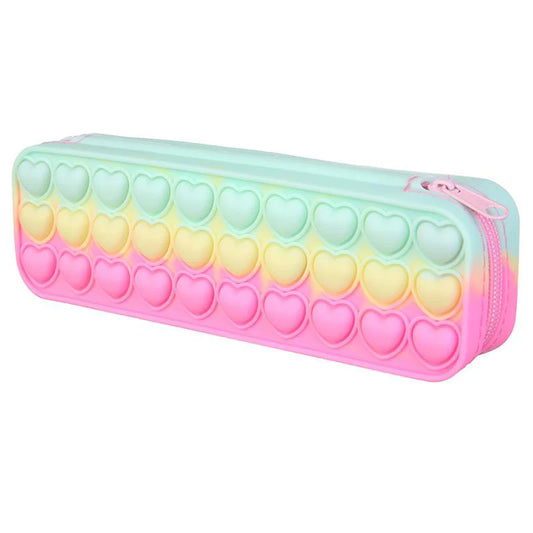 JMT-101258 Silicone Heart Pop Fidget Pencil Case - Vibrant and Durable Pencil Pouch