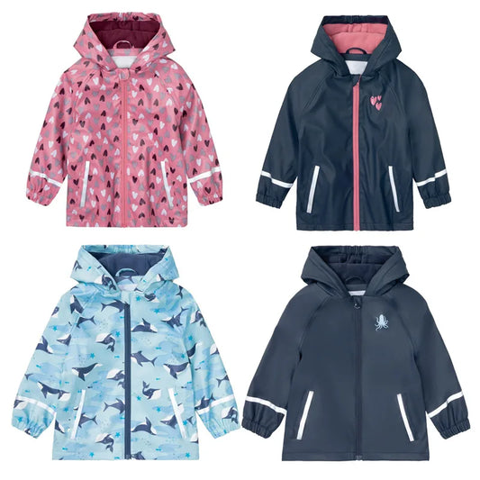 JMT-208074 Waterproof Two-Piece Fleece-Lined PU Children's Jackets t Zipper Closure Cartoon Softshell Rainwear Girl's Clothing Kids