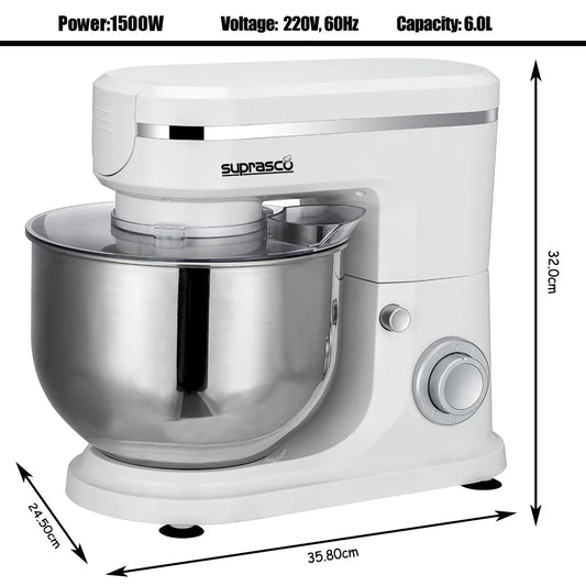 JMT-530250 1500W 6L Stand Mixer with Dough Hook, Beater, and Whisk for Home Baking