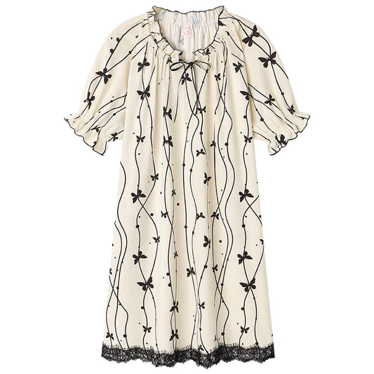 JMT-918282 2024 Summer Cotton Girls Nightgowns Lady Pajamas Sets for Women Short-sleeved Nightdress