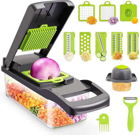 JMT-826314 13-in-1 Multifunctional Handheld Food Cutter and Vegetable Chopper with Interchangeable Blades