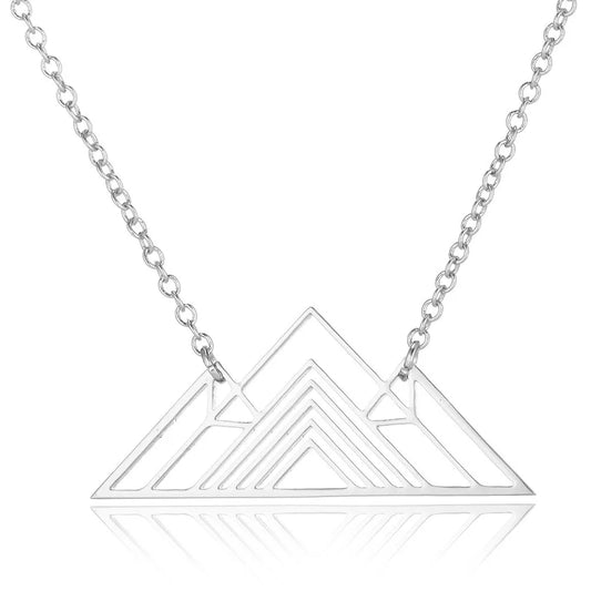JMT-127242 Stainless Steel Custom Personalized Trendy Art Triangle Necklace Mountain Charm Geometric Necklaces