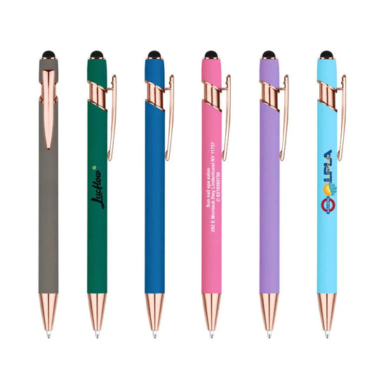 JMT-757450 Rose Gold Custom Logo Soft Touch Screen Pen with Rubber Grip for Mobile Devices